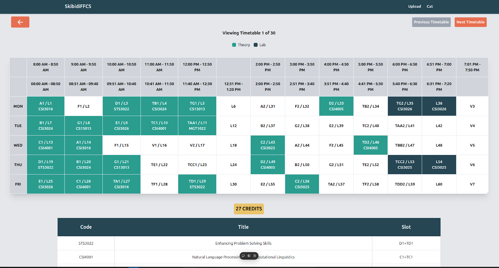 FFCS Timetable Generator